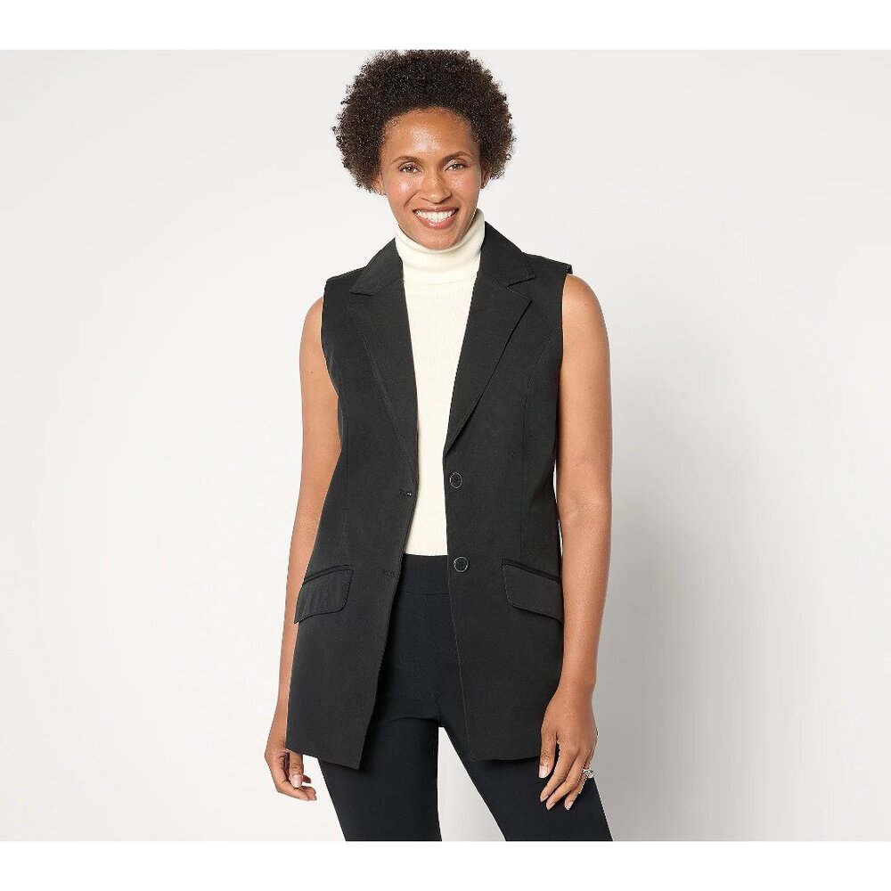 Isaac Mizrahi Live Regular 24/7 Stretch Blazer Vest Pitch Black 1X A682604 LN
